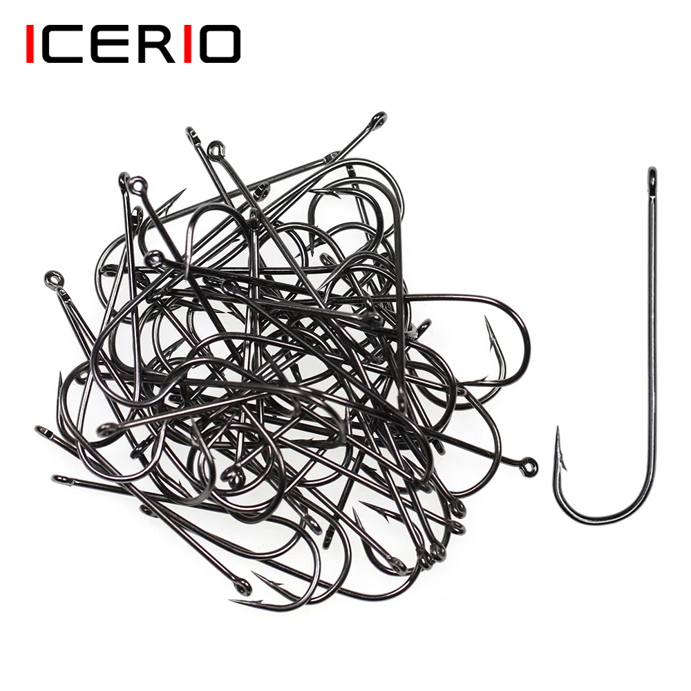 ICERIO 100PCS 16# - 3/0 Long S - Fishing Hook Barbless recension och pris